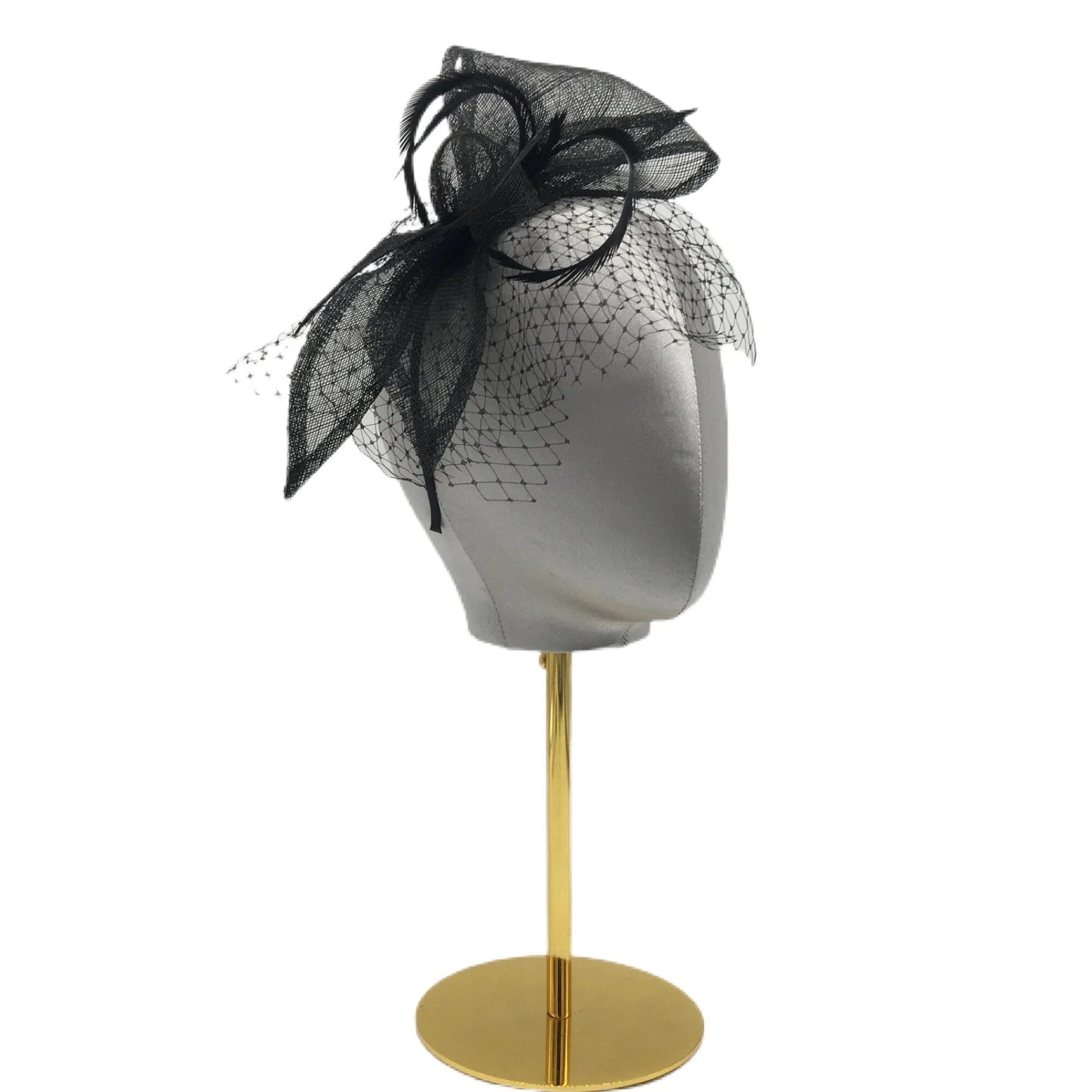 Bow Fascinator Hat w/ Veil & Feathers Elegant Party Headwear
