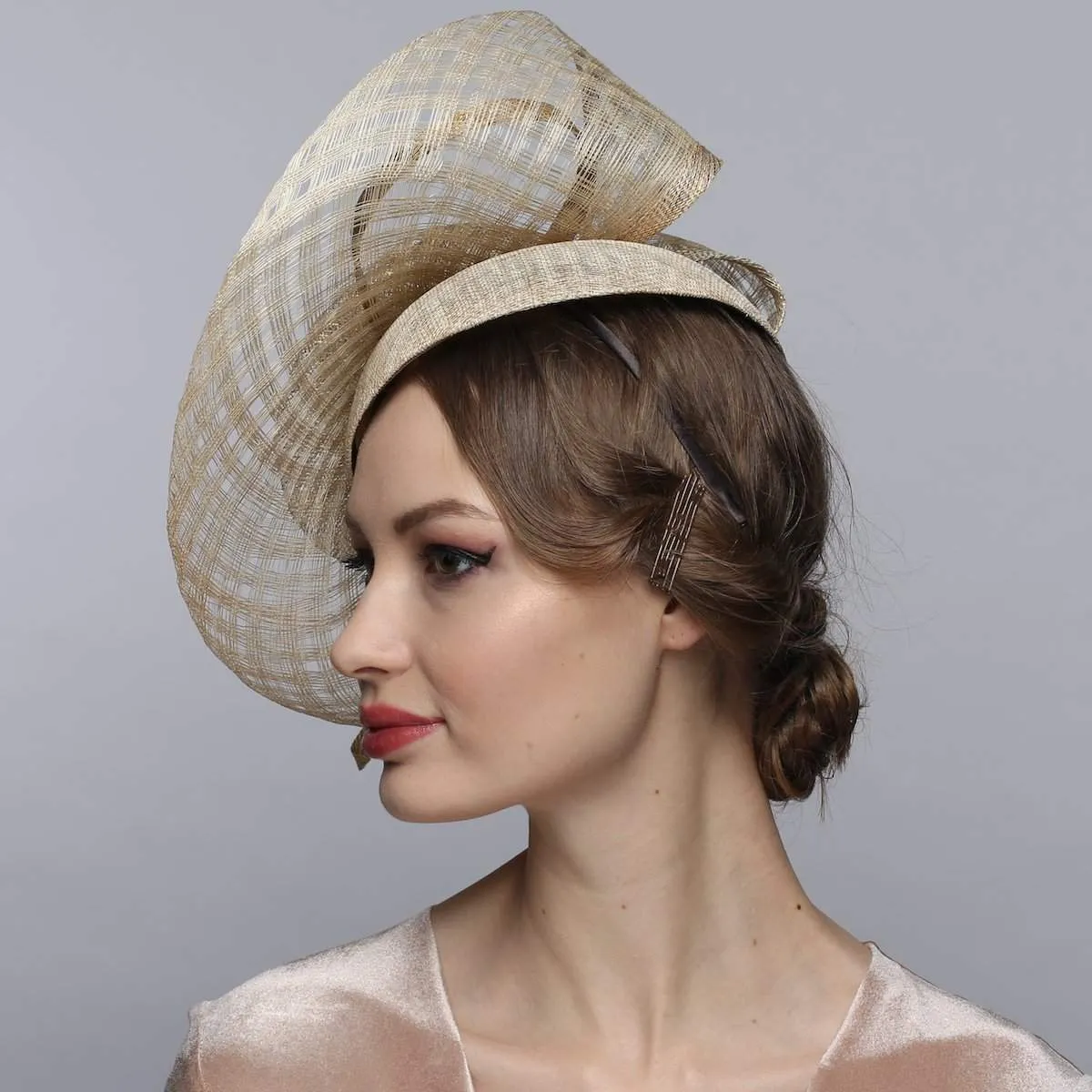 Exquisite Sinamay Fascinator Derby Hat for Women with Golden Flower