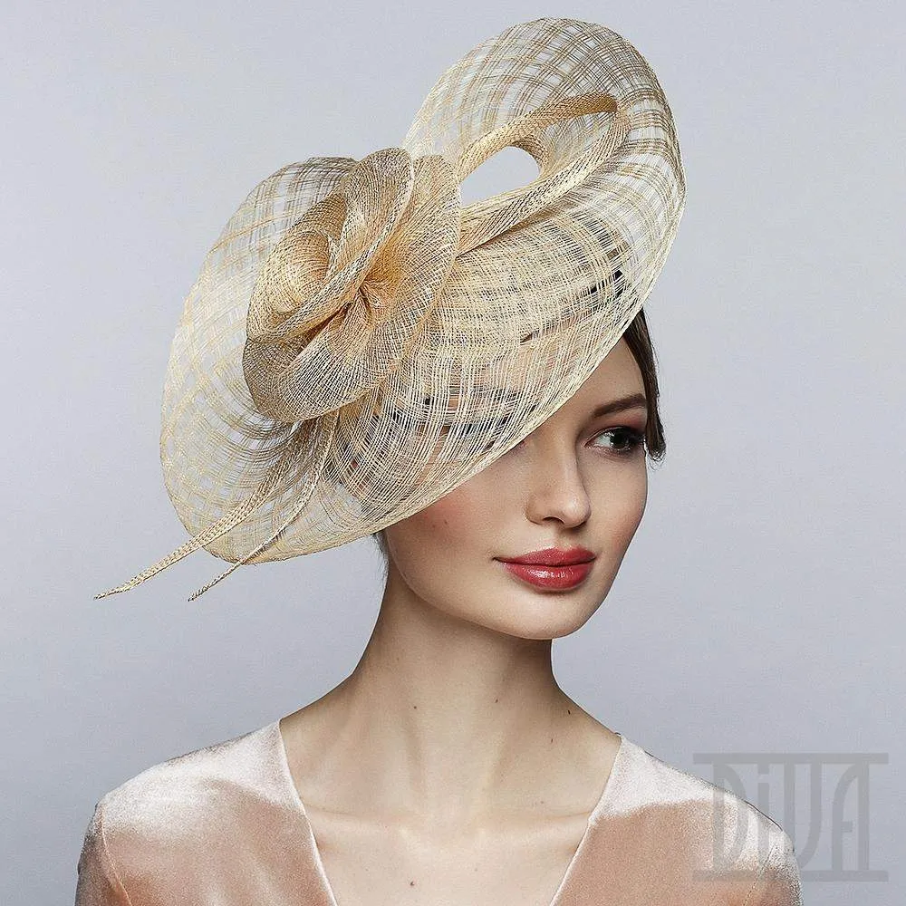 Exquisite Sinamay Fascinator Derby Hat for Women with Golden Flower