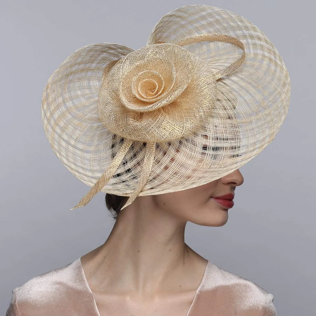 Exquisite Sinamay Fascinator Derby Hat for Women with Golden Flower