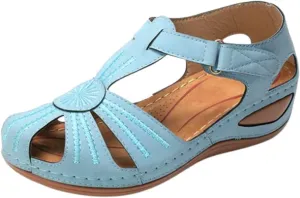 Gladiator Sandals for Women Vintage Closed Toe Orthopedic Wedge Sandals Breathable Hollow Out Non Slip Walking Shoes Lightweight Athletic Outdoor Hiking Shoes