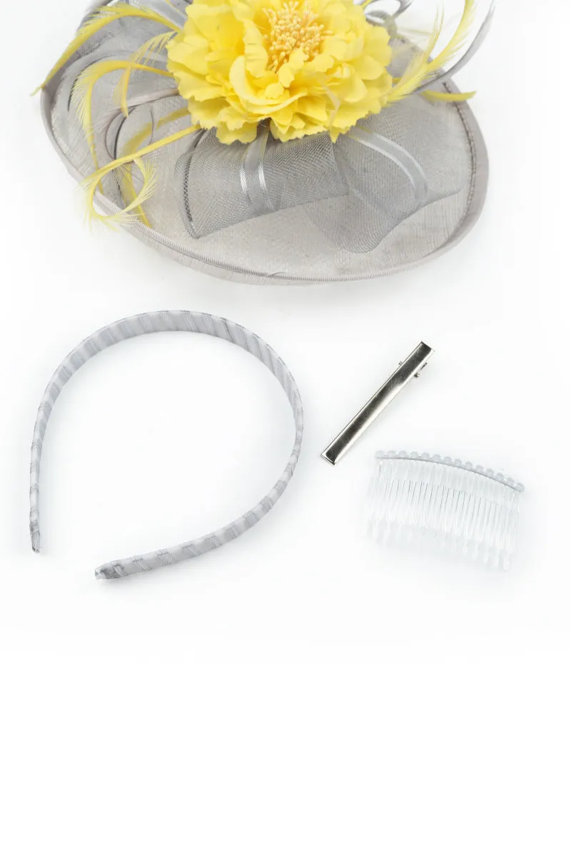 Grey Yellow Fascinator Hat