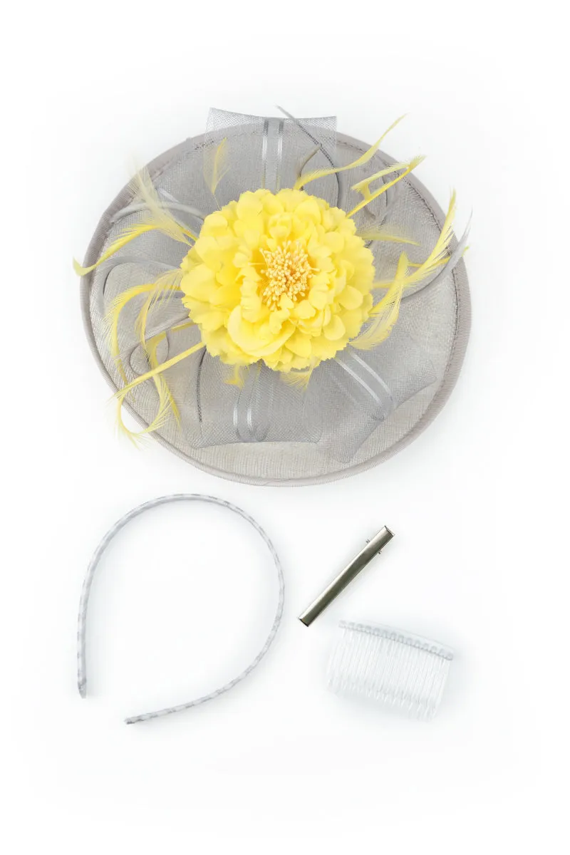 Grey Yellow Fascinator Hat