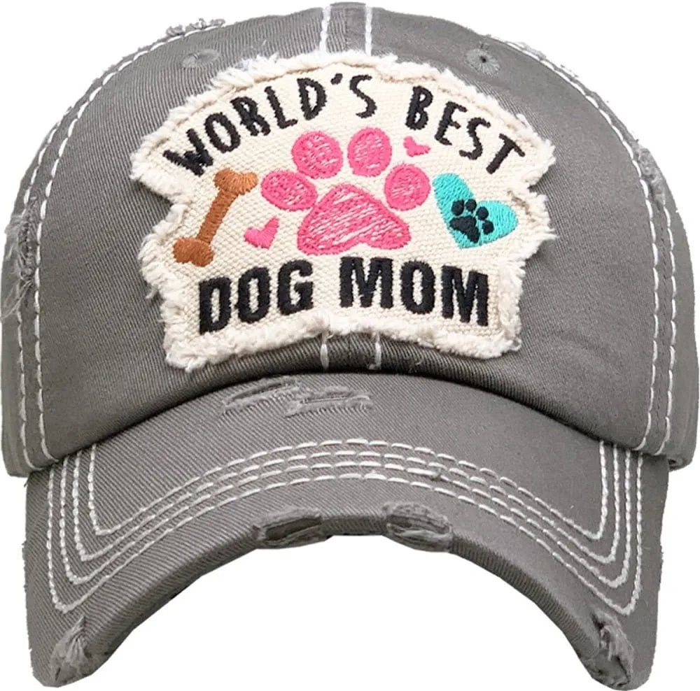 KBV1362 "World's Best Dog Mom" Vintage Washed Baseball Cap