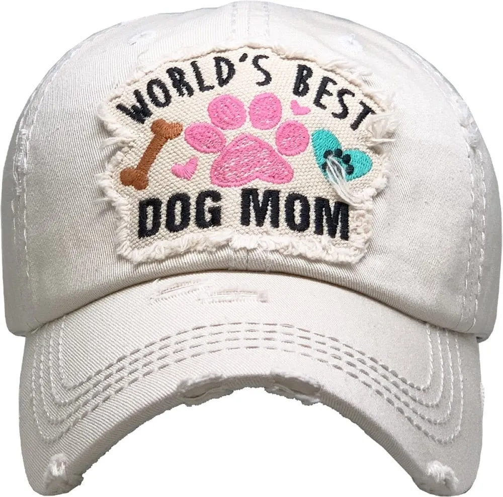 KBV1362 "World's Best Dog Mom" Vintage Washed Baseball Cap