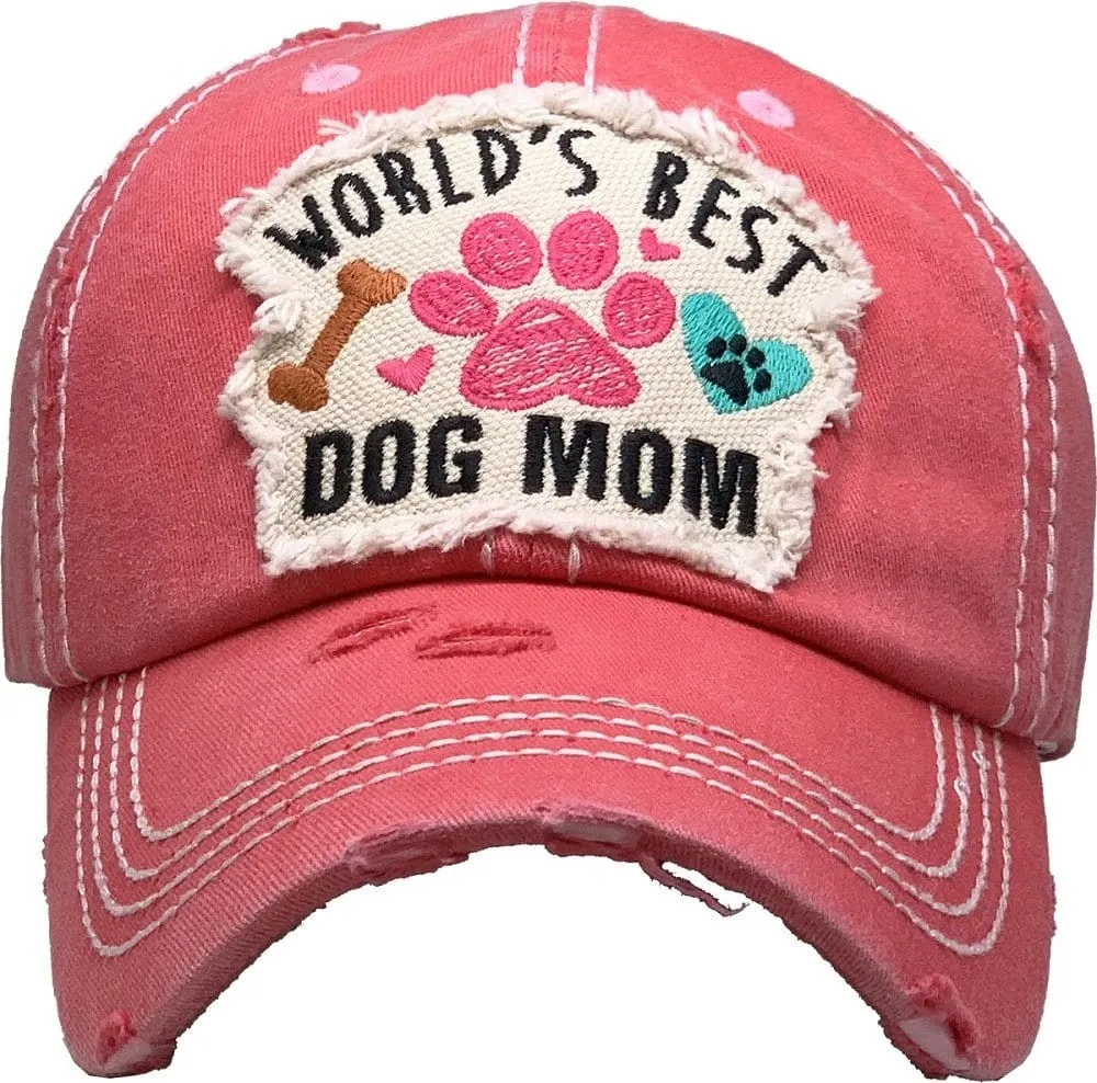 KBV1362 "World's Best Dog Mom" Vintage Washed Baseball Cap