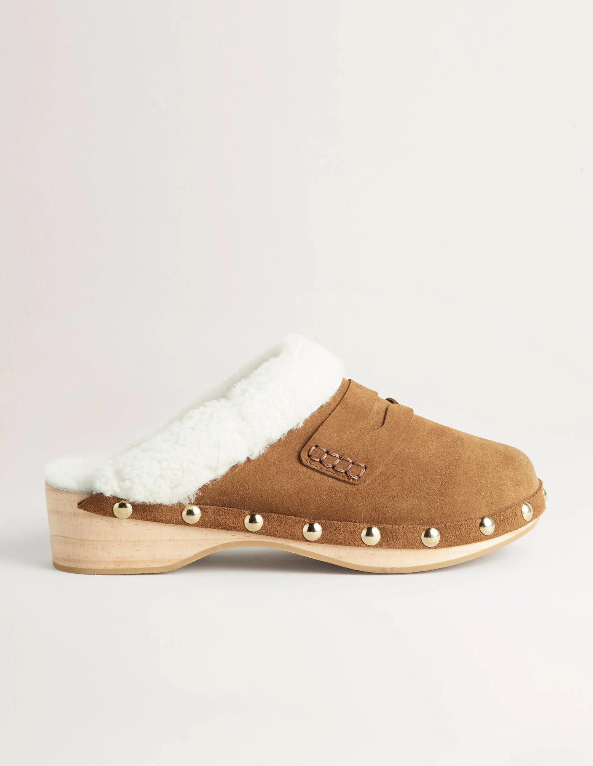Shearling Lined Clogs-Golden Brown