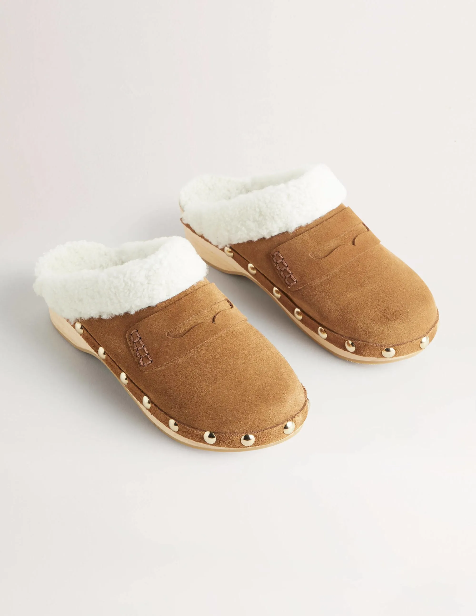 Shearling Lined Clogs-Golden Brown