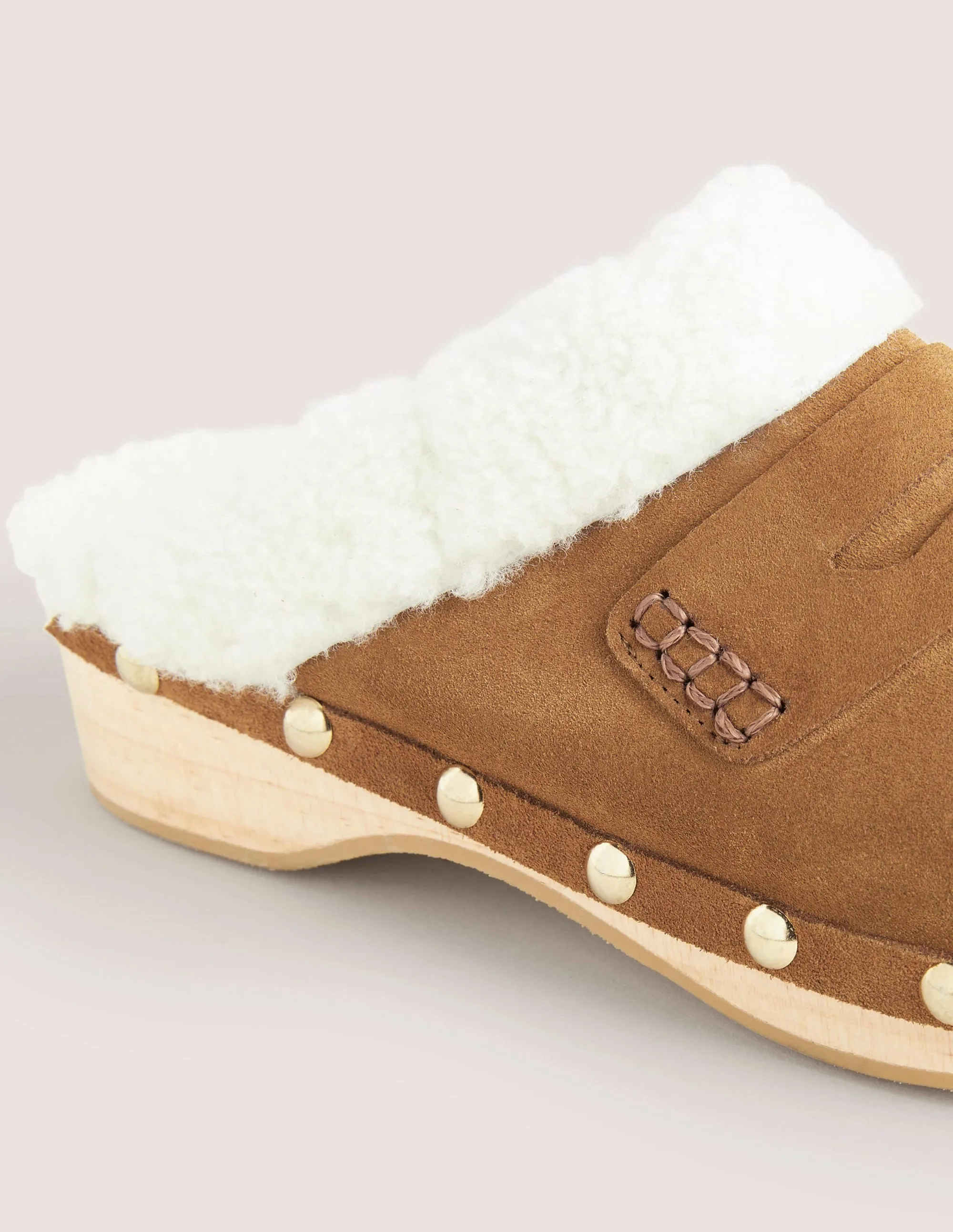 Shearling Lined Clogs-Golden Brown