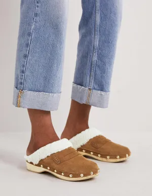 Shearling Lined Clogs-Golden Brown