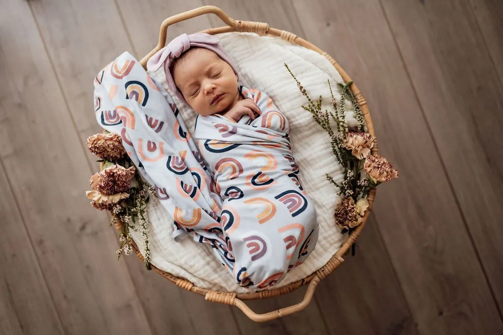 Sunset Rainbow | Baby Jersey Wrap   Beanie Set