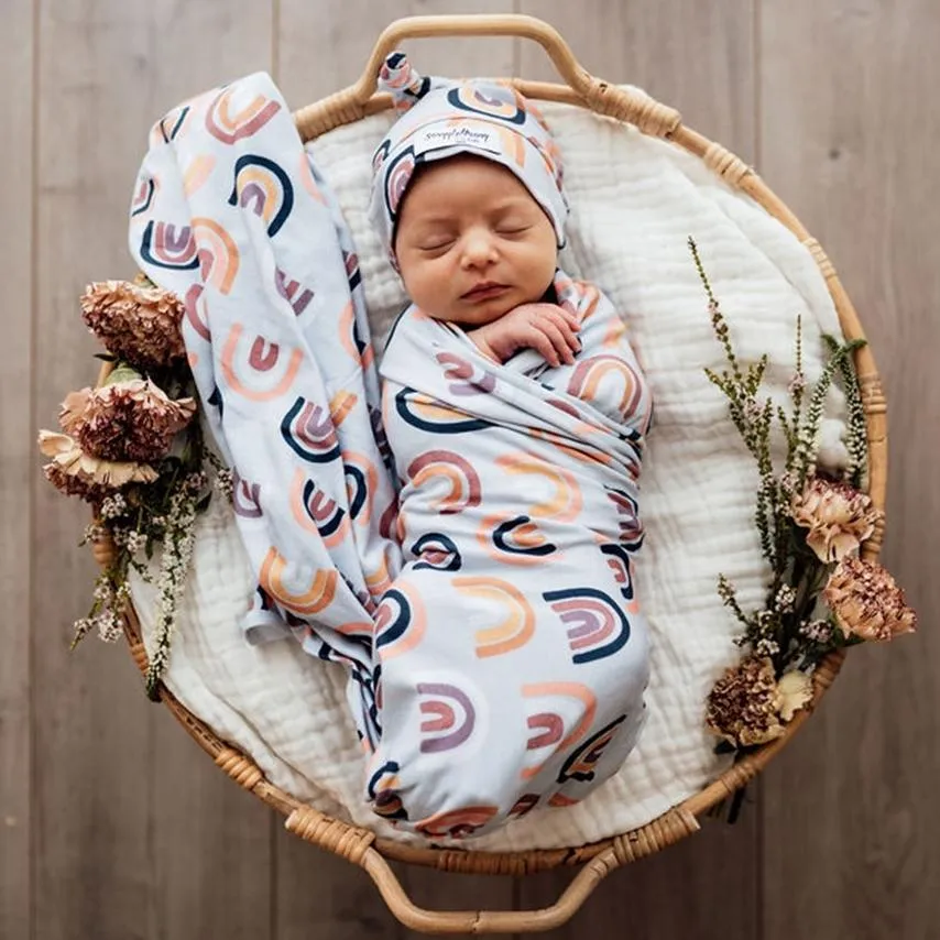 Sunset Rainbow | Baby Jersey Wrap   Beanie Set
