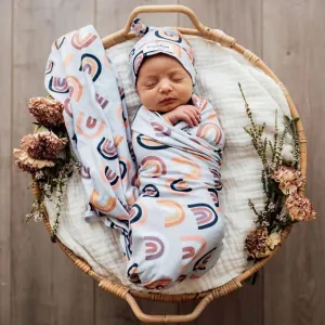 Sunset Rainbow | Baby Jersey Wrap   Beanie Set