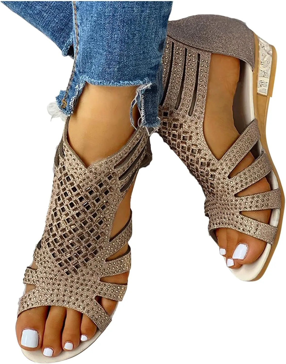 Wedge Sandals for Women Dressy Summer,Women Open Toe Sandal Hollow Out Gladiator Sandals High Top Ankle Zipper