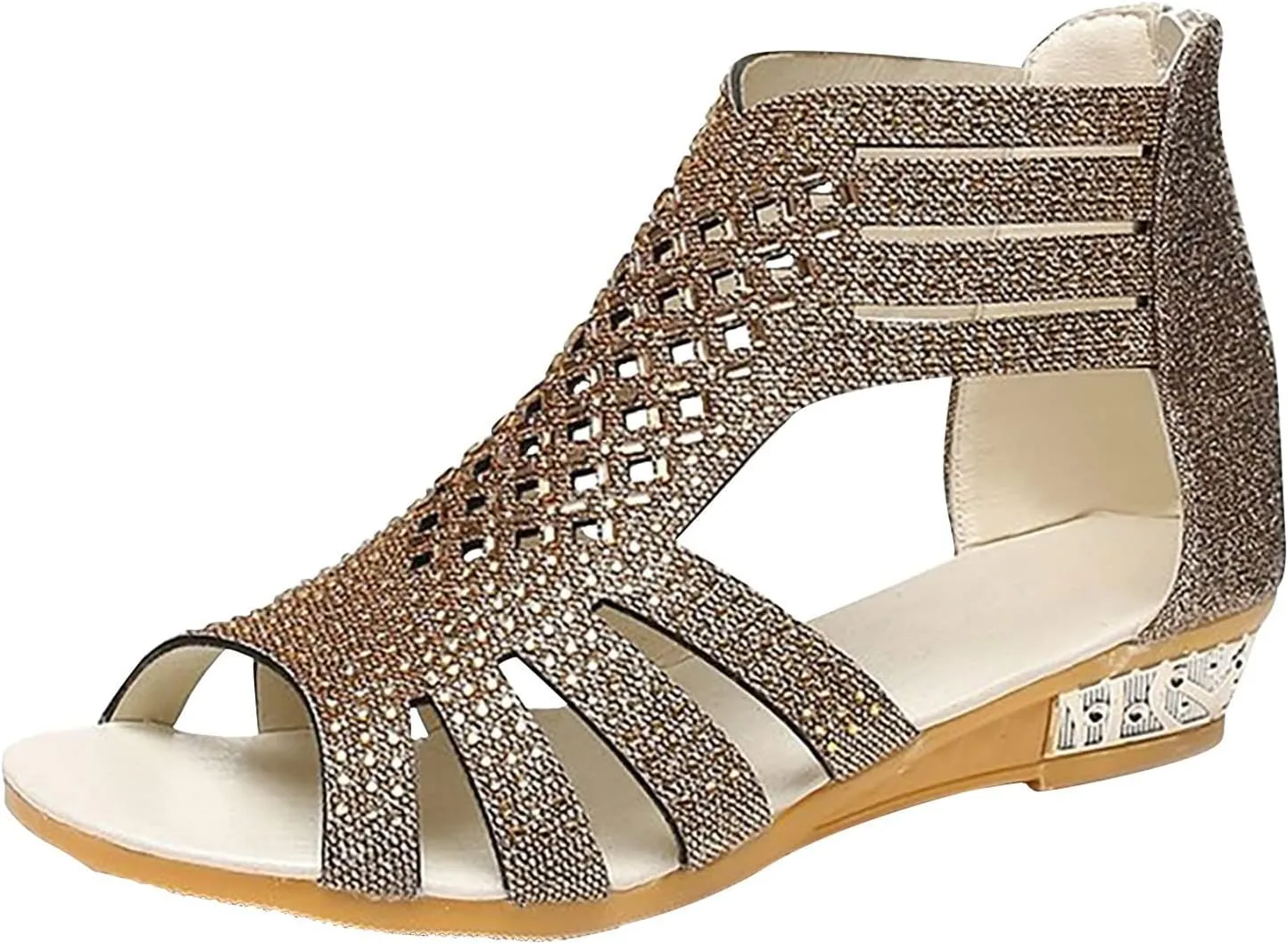 Wedge Sandals for Women Dressy Summer,Women Open Toe Sandal Hollow Out Gladiator Sandals High Top Ankle Zipper