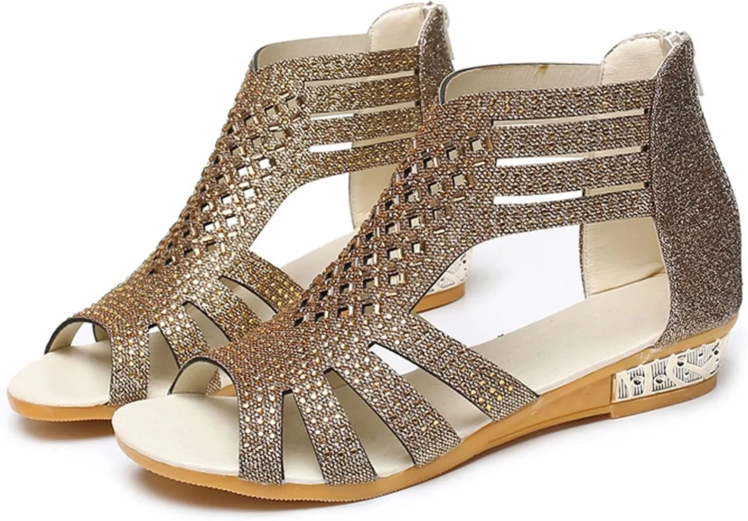 Wedge Sandals for Women Dressy Summer,Women Open Toe Sandal Hollow Out Gladiator Sandals High Top Ankle Zipper