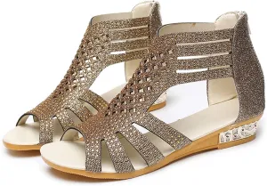 Wedge Sandals for Women Dressy Summer,Women Open Toe Sandal Hollow Out Gladiator Sandals High Top Ankle Zipper