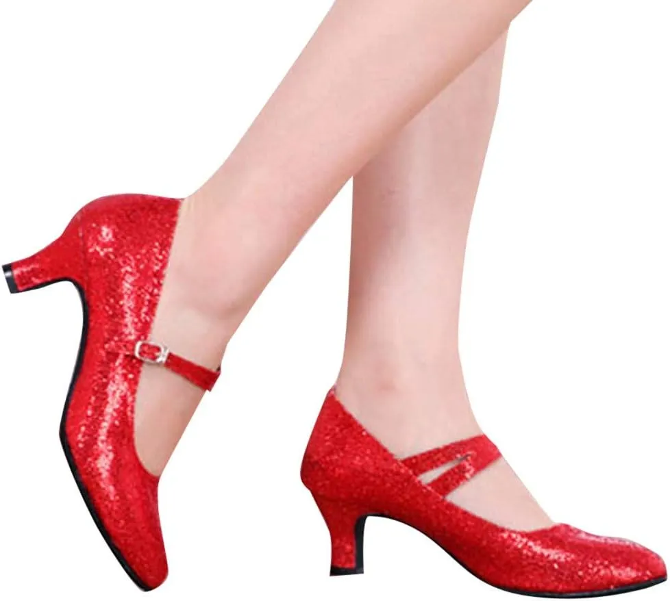 Women's Glitter Latin Ballroom Dance Shoes Pointed Toe Adjustable Strap Dancing Heels Party Dress Pumps Closed Toe