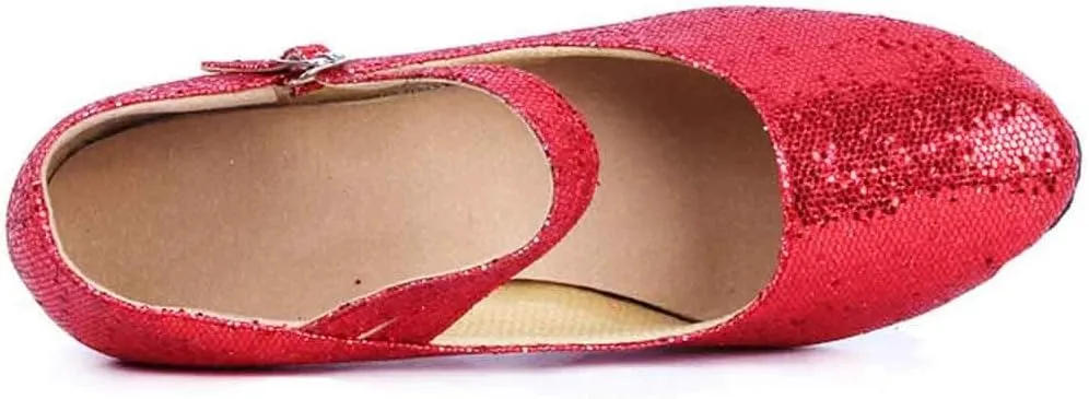 Women's Glitter Latin Ballroom Dance Shoes Pointed Toe Adjustable Strap Dancing Heels Party Dress Pumps Closed Toe