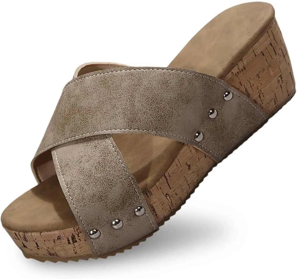 Women's Sandals Summer Beach Wedge Sandals Comfortable Platform Sandals Open Toe Buckle Ankle Strap Cork Shoes