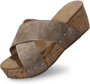 Women's Sandals Summer Beach Wedge Sandals Comfortable Platform Sandals Open Toe Buckle Ankle Strap Cork Shoes